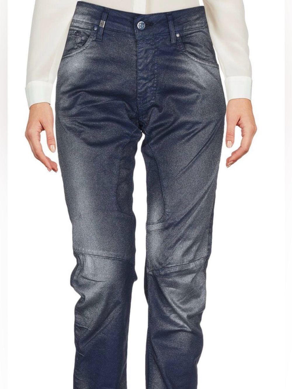 Italy Dark Navy Silver Coated Ankle Jeans
